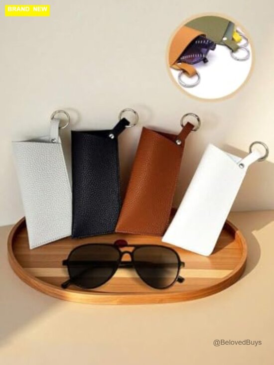 PU Sunglasses Pouch with Holster Clip and Key Ring - Slim Protective Case for